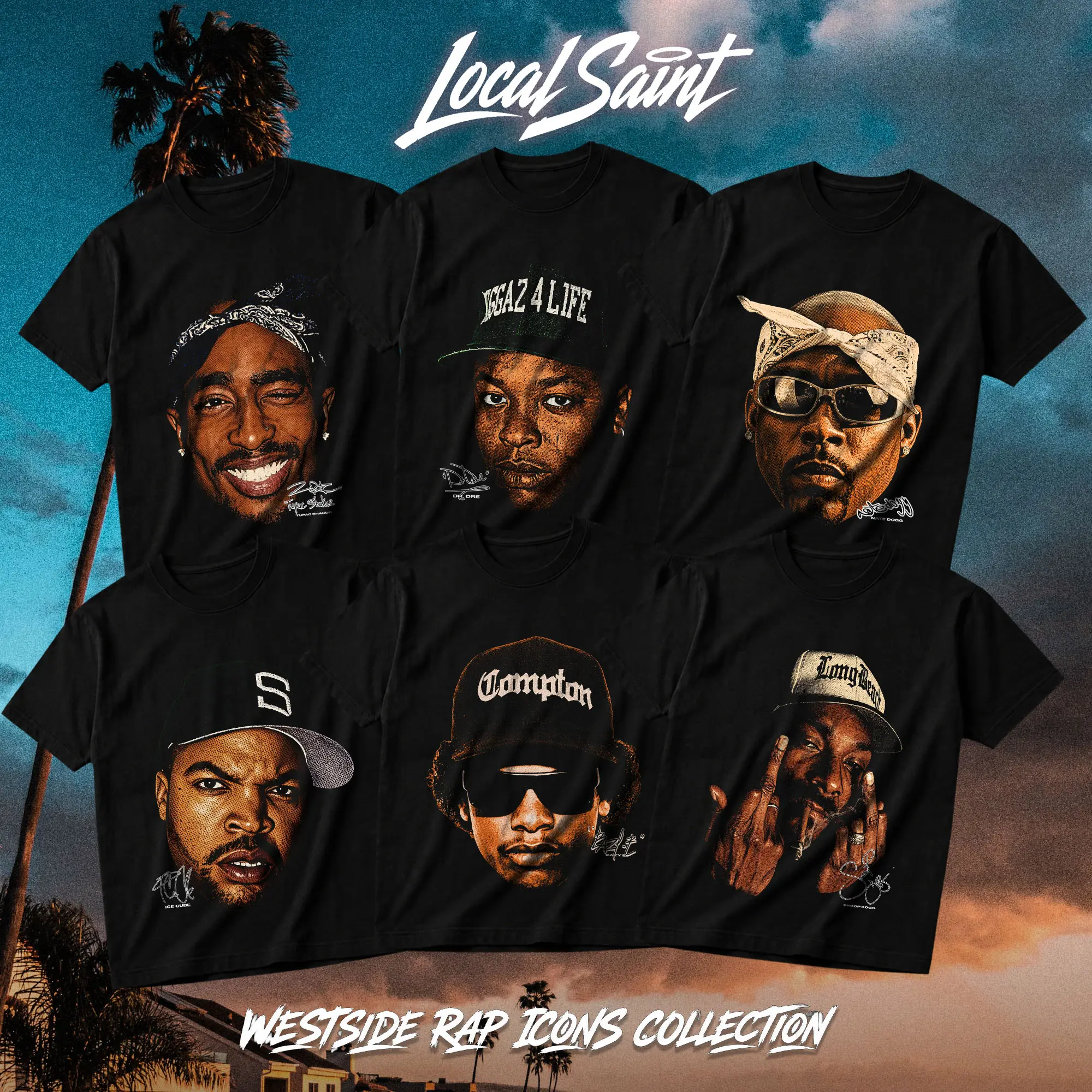 LOCALSAINT Westside Rap Legends Collection Heavy Cotton Unisex Graphic T-Shirt & Hoodie, West Coast Hip Hop Icons Vintage Streetwear Tee, DTG Breathable Print