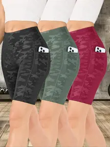 Women's Camo Print Gym Shorts, Breathable Fitness Shorts, Breathable Comfortable Skinny Shorts, Ladies Sportswear for Indoor Outdoor Wear