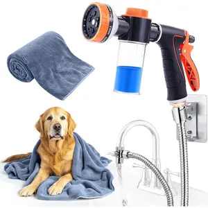 Dog Washing Hose Attachment with Dog Towels for Drying Dogs Large, Pup Dog Wash Sprayer for Tub Faucet Attachment, Faucet Sprayer Attachment with Shower Hose, Indoor Dog Washing Shower Attachment