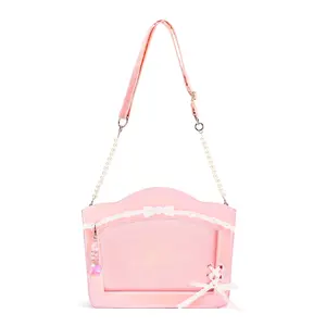 The Junco x Love and Deep Space Rafayel Scarlet Shell Dream Ita Bag | Mermaidcore Pink Holographic Pearl Crossbody | Lily Embroidery 2-Way Shell Satchel | Clear Window Merch Showcase for Pins & Daily