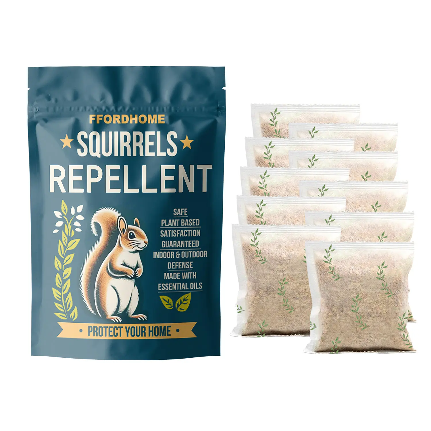 Natural Essential Oil Squirrel Repellent Pouches - Peppermint, Garlic, Wintergreen Formula, Long-Lasting Indoor-Outdoor Safe Deterrent for Squirrel Deterrence in Attic, Garden Bird Feeder, Essential Oils