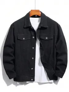 Men's Solid Color Denim Jacket Loose Casual Comfy Long Sleeve Button Front Outerwear Daily Wear All Seasons Menswear Coats 2026 Breathable Soft Lightweight Trendy Home Outdoor Streetwear Hip Hop