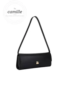 By Camille — Black East West Baguette | PETA Approved | Minimalist Luxury shoulder bag