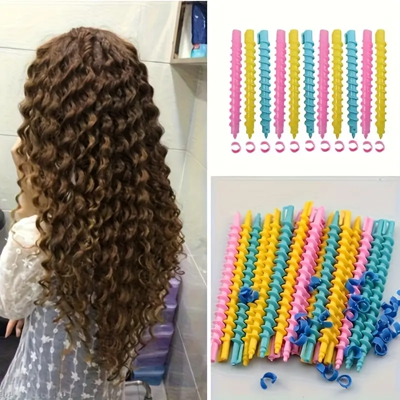 [Portable Lightweight] 18pcs Multicolor Spiral Hair Curlers Suitable for Salon & Home Use - Hot-Resistant Plastic Rollers with Spiral, Hot Pink/Yellow/Teal Suitable for Women's Normal Hair, Portable Lightweight Wave Curlers for DIY Hairstyling Tool for
