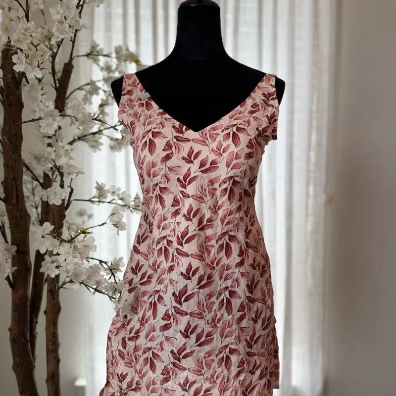 Cotton Short Kurtha Only - Pink Leaf Patterned Dress