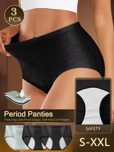 3PCS Premium Leak Proof Period Underwear for Women Comfortable Elegant Mid Waist Fit Menstrual Panties with Extra Absorbent Protection, Reusable Washable Menstruation Briefs for Heavy Flow, Breathable Anti Leak, Soft Breathable Panty