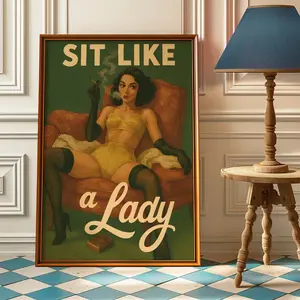 Sit Like a Lady Feminist Wall Art - Empowered Woman Art Print - Girl Power Poster - Vintage Feminism Decor - Woman With Cigarette Poster