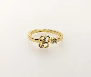 Plated Adjustable Initial Letter "B" Ring