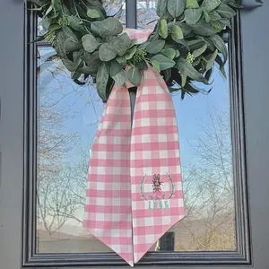 Pink Buffalo Easter Wreath Sash Personalized Monogram Embroidered Cotton Christian Cross Door Decor Spring Housewarming Gift