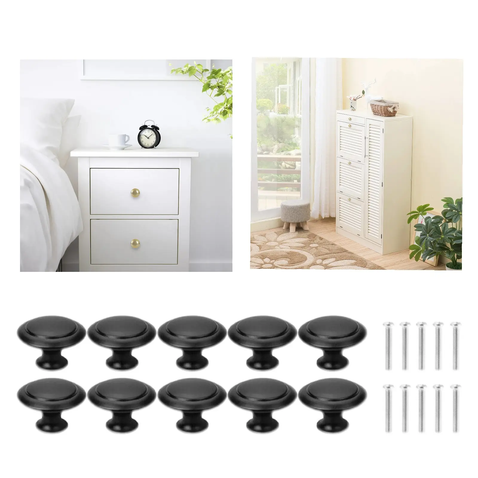 10-Pack Matte Black Round Stainless Steel Mushroom-Style Kitchen Cabinet Knobs - 1.06-In Easy-Install Zinc-Base Drawer Pulls, Good Looking Bathroom Cabinet Handles