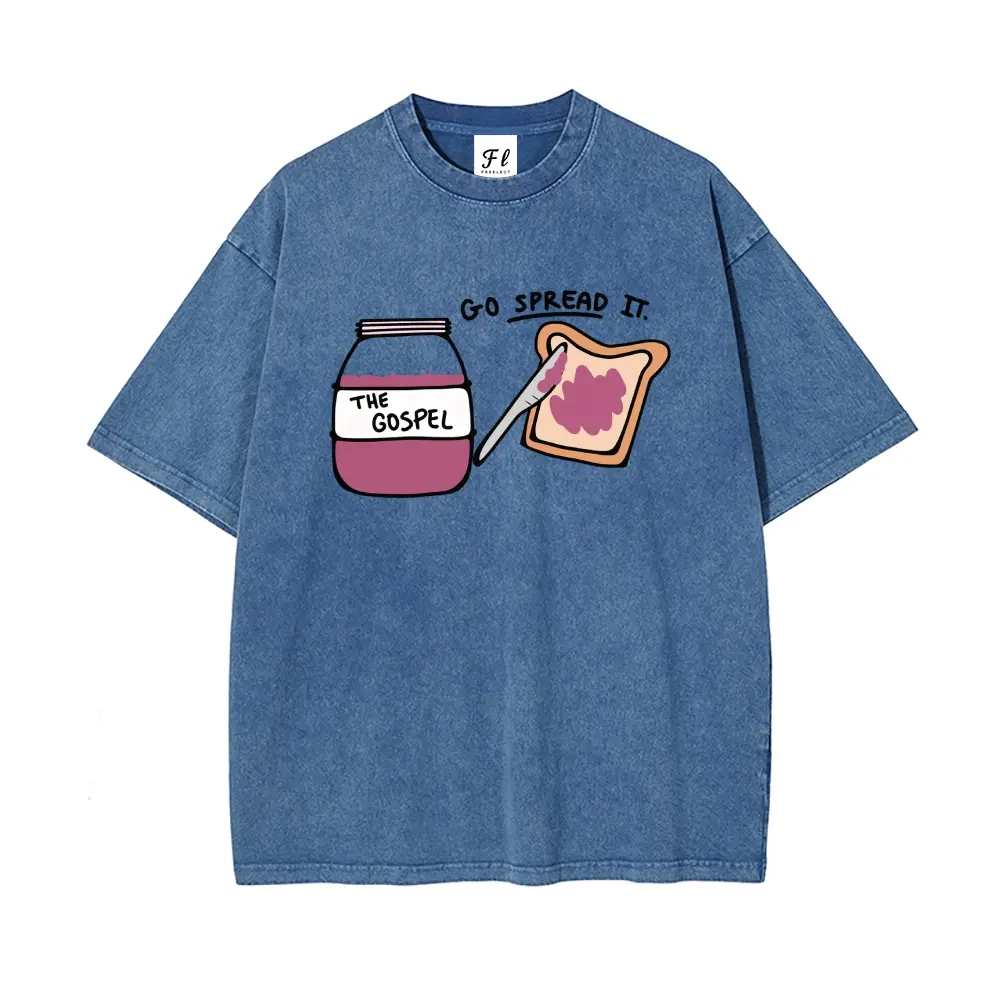 The Gospel Spread It Jam Print Cartoon hand-drawn style Unisex Plus Size Summer Graphic Tees Personalized Pattern Y2k Clothing Round Neck Short-Sleeved Washed T-Shirt,Women's Clothing 100% Cotton, Menswear, Top, Vintage Style, Casual Oversized