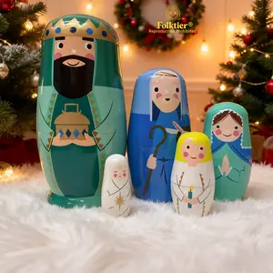 1 Set Russian Nesting Dolls, Crown  Matryoshka Dolls, Wooden Educational Toys for Kids, Crafts & Collectible Souvenirs, Ideal Gifts for Christmas Halloween Easter Thanksgiving Valentine's Day Ramadan New Year Birthday Party Wedding.