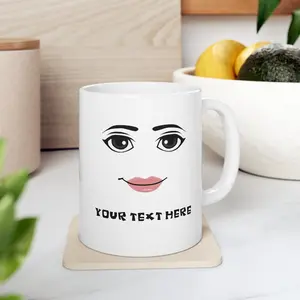 Personalized Roblox Woman Face Mug, Customized Mug 11oz and 15oz, Gamer Roblox Face Mug Ceramic Cup