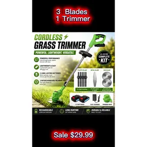 Cordless Electric Lawn Trimmer 21V (Blue) | Battery Powered Grass Cutter | Heavy-Duty Garden Weed Eater (3.0Ah Li-ion)