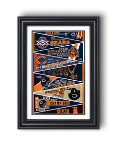 [Unframed] Chicago Bears “Vintage Pennants 1960–2025” Collection Print – Classic Football Wall Art
