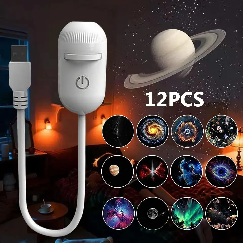 12-in-1 Galaxy Projector Lamp, Dynamic HD 5D Holographic Projector, 360° Rotating LED Night Light for Home Ambiance