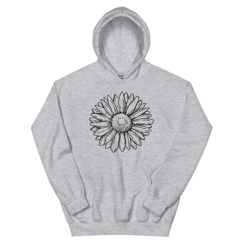 Daisy Hoodie Women, Cute Flower Sweatshirt, Mothers Day Gift, Floral Shirt Gift, Birth Month Flower, Gift For Sister, Daisy Women Hoodie, Flower Top, Black Outline Unisex Hoodie