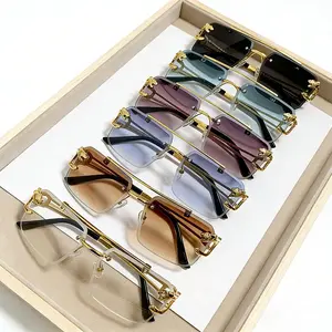 6 pairs of men's metal frameless sunglasses, gradual change of lenses Casual versatile sunglasses, UV protection eye glasses are suitable for daily commuting and outdoor activities