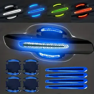 8-Piece Car Door Bowl Stickers, Anti-Scratch Handle Warning Reflective Decals, Soft Gel Protection Film for Paint Scratches, Car Accessories