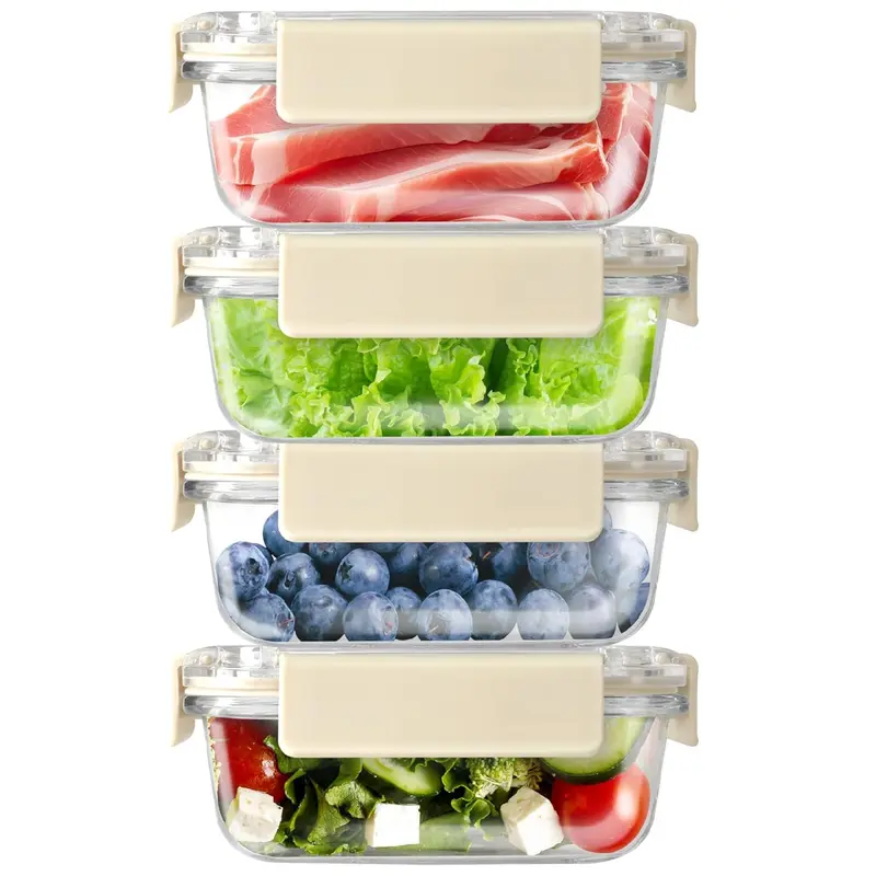 Food Meal Prep Containers with Exclusive Glass Lids, Glass Storage Containers with Lids, BPA-Free, Glass Lunch Boxes for Lunch, Pantry Organizers and Storage, Freezer to Oven Safe, Leak Proof