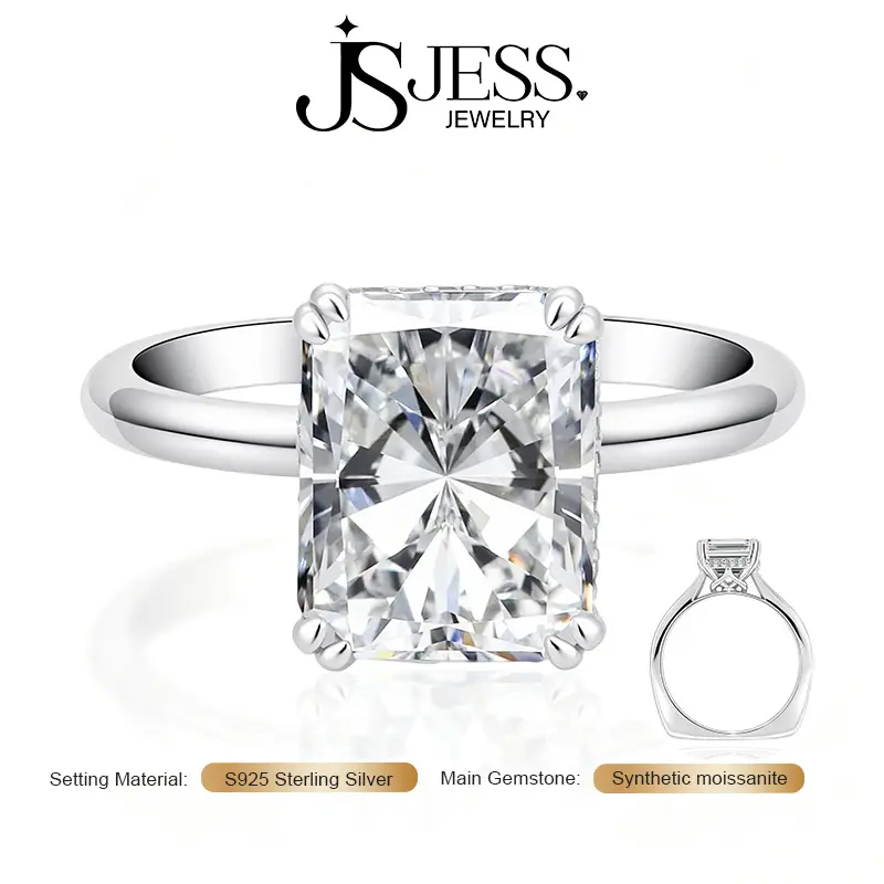 【Euro Vow】4CT DE Color VVS1 Radiant/Emerald Cut Full Moissanite Engagement Ring, S925 Sterling Silver Wedding Band for Women
