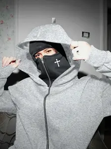 Unisex Two-Layer Hooded Sweatshirt with Zipper Pocket, Fall & Winter Face Mask Hoodie, Unique Street Style, Comfortable and Fashionable