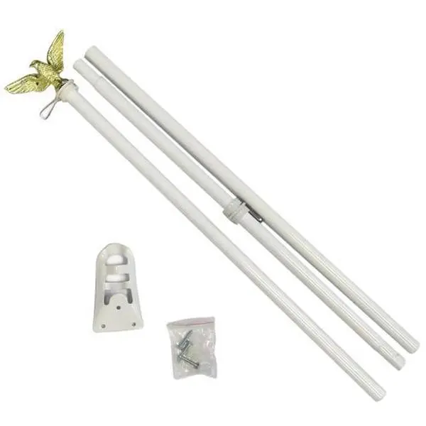 White Steel 6ft Flag Pole - 3-Piece Kit with Eagle Top, Wall Mount for Home Improvement, Garden Decor