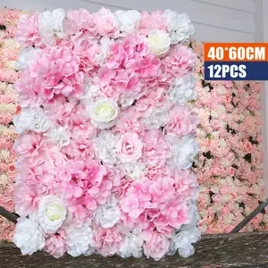 Artificial Silk Flower Wall Panels 40x60cm Romantic Decor for Wedding Party DIY Background 12PCS Easy to Hang & Store for Indoor Outdoor Use - Fruit Plants Decorative