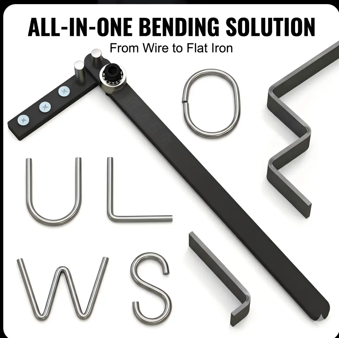 Professional High-Leverage Manual Rebar & Wire Bender, 1mm-8mm Steel Bending Tool, Specialty Mechanic Tools for Construction & DIY Metal Art, Hardened Steel with Bench Mount Design for Precise 90 Degree & U-Shape Bends, Portable Metal Fabrication Tool