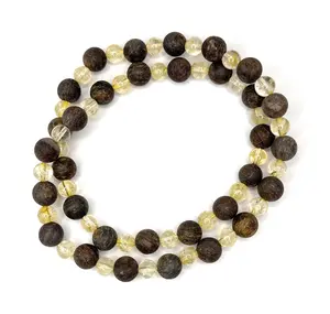 Bronzite + Citrine Beaded Stretch Necklace 8mm | Confidence Protection Calm, Healing Crystal Jewelry, Gift for Him