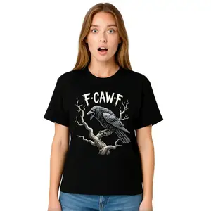 Fun Raven Retro Gothic Bird Double Entendre T-Shirt - Machine Washable, All-Season Casual Halloween Tee