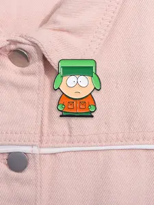 Cartoon Animation South Park Enamel Pin Classic Animated TV Series Character Kyle Broflovski With Green Hat Orange Jacket Design for Backpack Jacket Decoration Gift for Fans Collectors Trendy All-match & Exquisite Brooch for Birthday Gift