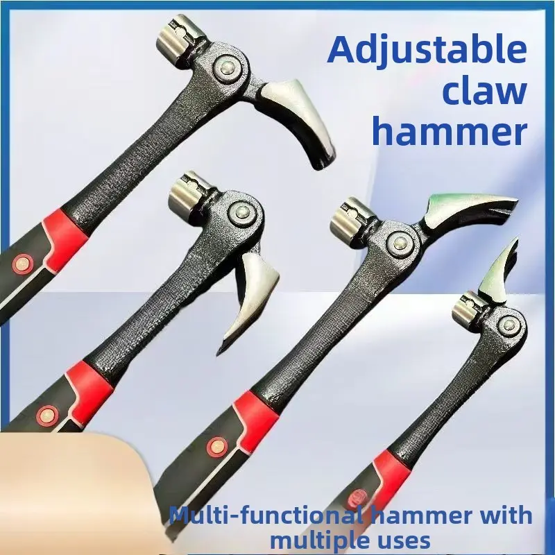 Claw hammer with magnetic nail holder, split rip claw head, forged steel hammer head, shock-absorbing anti-slip handle, heavy-duty hammer for decoration, woodworking and household DIY use