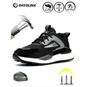 Men's Steel Toe Safety Shoes, Anti-Puncture Breathable Work Boots, Lightweight Comfortable Construction Footwear for All Seasons, Waterproof Worker BootsRAIMENTRY
