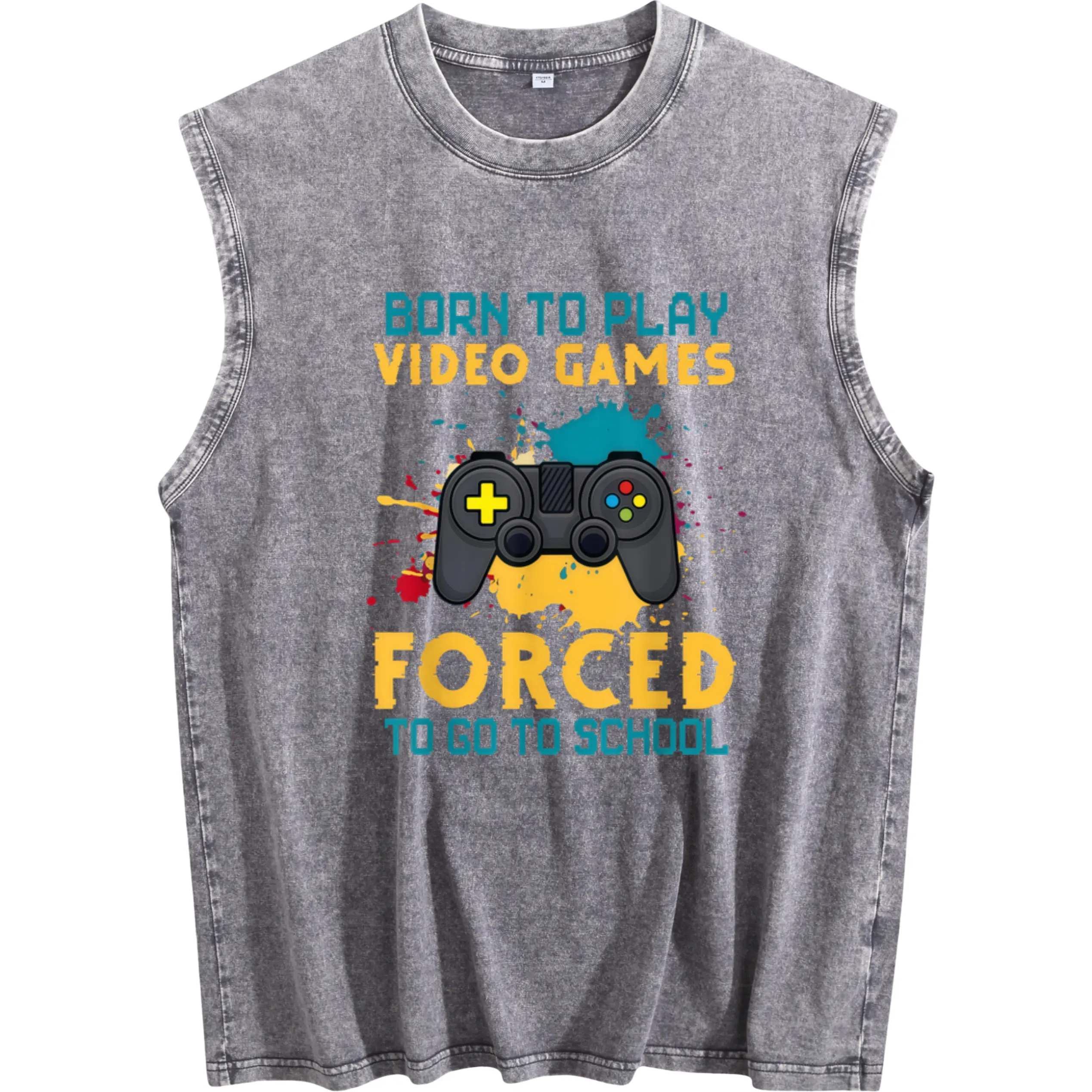 Retro Gaming Sleeveless Vest – Perfect for School and Casual Wear, Born to Play Video Games Design with Round Neck and Durable Digital Print, Machine Washable for Year-Round Gaming Fun