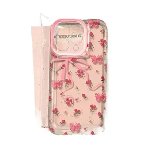 Aesthetic Full Screen Pink Flowers Cute Creative Soft Case Anti-Fingerprint for iPhone17PRO 16Plus 14 13 Western Trendy CrossBorder Viral Design
