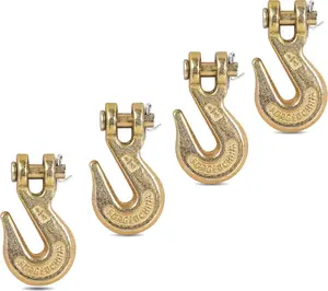 1/4"" Clevis Grab Hooks (4 Pack) Heavy Duty Chain Hook for 1/4 Inch Grade 70 Chain Forged Alloy Steel- for Trailer  Transport - Yellow Chromate Finish - 3,600 lbs