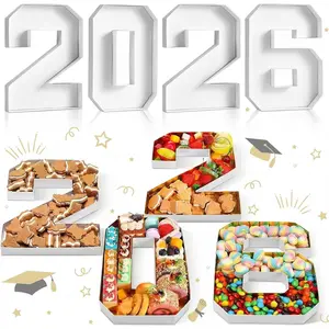 4 Pcs 2026 Graduation Fillable Number Trays 10" Cardboard Charcuterie, Dessert & Snack Serving Trays for Class of 2026 Party Supplies