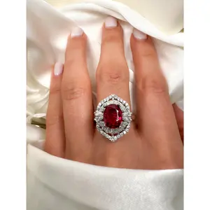 Halo Ruby Engagement Ring in Sterling Silver, Size 6.25