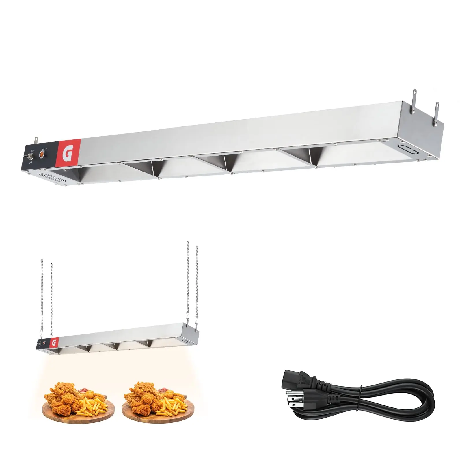 GARVEE 48" Electric Strip Heater, Food Heat Lamp Overhead Food Warmer, Commercial Grade Infrared Food Warmer with Plug and Chains, Hanging Overhead Stainless Steel for Food Restaurant Buffet Catering Kitchen
