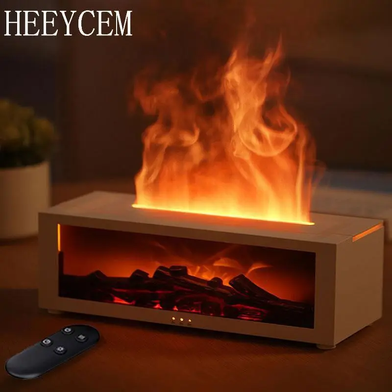 HEEYCEM Simulated Fireplace Flame Humidifier, USB Powered Atomizing Mist Maker with Night Light, Timer, Auto Shut-Off Humidifier for Home Office