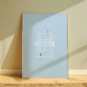 Minimalist Tennis Court Poster, Modern Sport Wall Art for Living Room Bedroom Office, Soft Blue Aesthetic Clean Design Gift for Tennis Lovers