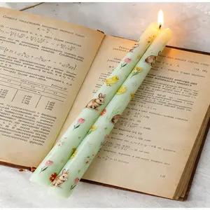 Easter Candles Set, Multi-Color Wax Sticks, Bunny Egg Chick Prints, High-Quality Smokeless Wax, Perfect for Easter Table Decor, Home Décor, Gift Ideas