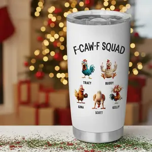 Funny Chicken Squad 20oz Insulated Tumbler FCAWF Humor Travel Cup Novelty Gag Gift for Friends Coworkers Unique Sarcastic Chicken Lover Stainless Steel Mug Birthday Present