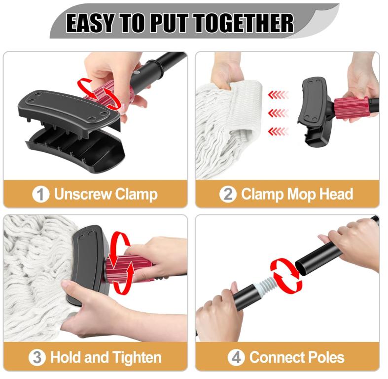 Commercial Mops for Floor Cleaning - Looped-End Heavy Duty Wet Mop with Long Handle for Hardwood Wood Tile Vinyl - Reusable Cotton Head for Home Garage Kichen Bathroom