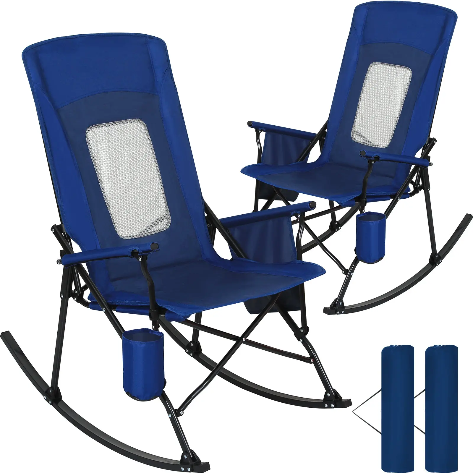 SUNSPIRE 2 Pack Oversize Rocking Camping Chair Folding Portable Lightweight High Back Rocker Heavy Duty Outdoor Chair with Armrests Cup Holder for Beach Sports Backyard