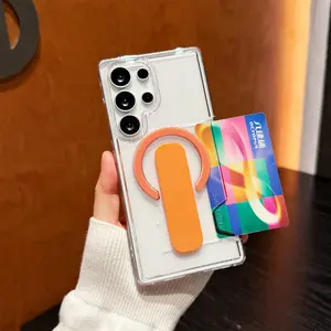 Clear MagSafe Wristband Stand Case for Samsung S26 Ultra S25 | Wireless Charging Compatible, Built-in Card Slot, Shockproof Full Body Protection, Anti-Scratch & Anti-Shock Protective Cover