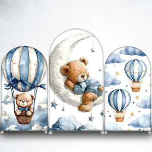 15-day Delivery Blue Hot Air Balloon Teddy Bear Arch Backdrop Cover for Baby Boy Shower