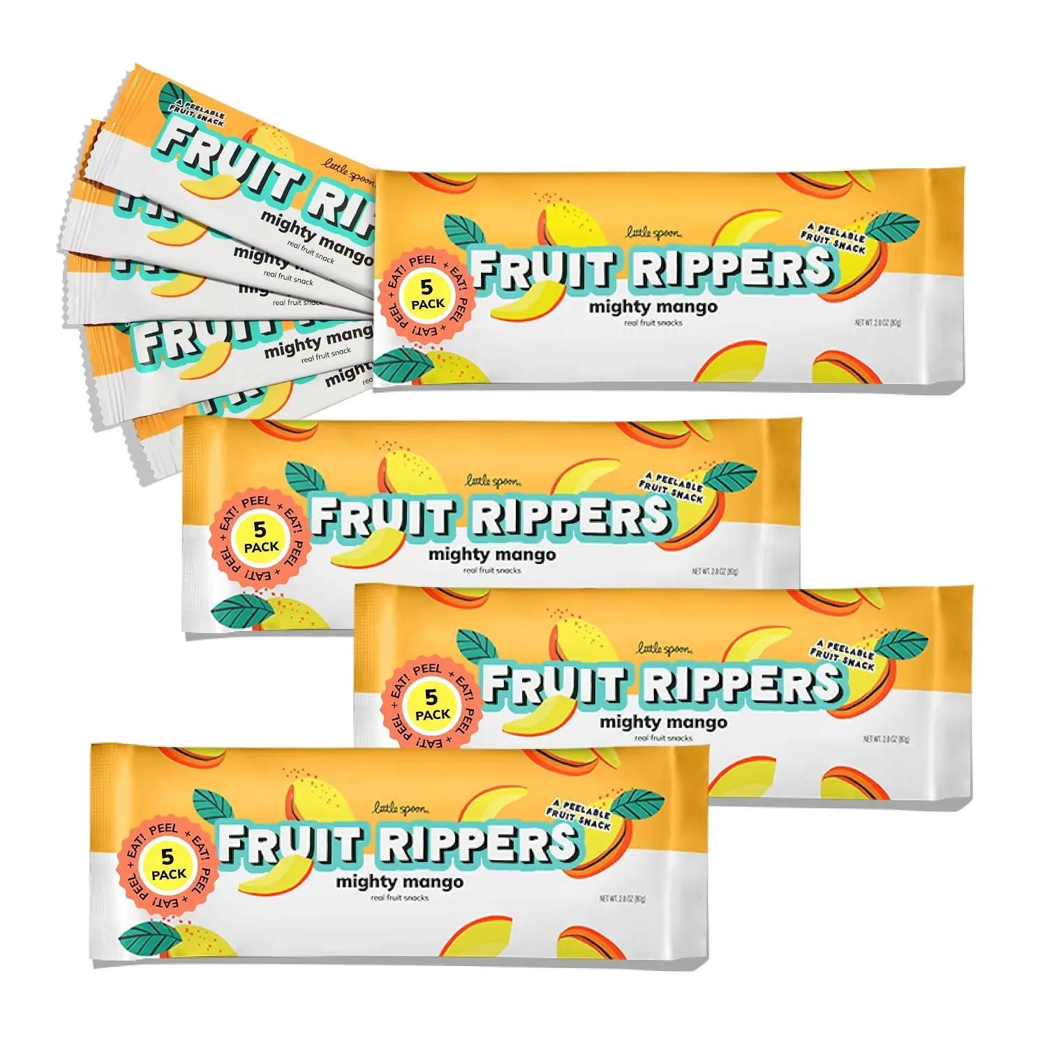Little Spoon Mighty Mango Fruit Rippers, 4 Pouches, 20 Packs Total | With Mango + Apple, Real Fruit Snack for Kids 4+ Years, No Artificial Flavors or Dyes, Less Added Sugar, Non-GMO