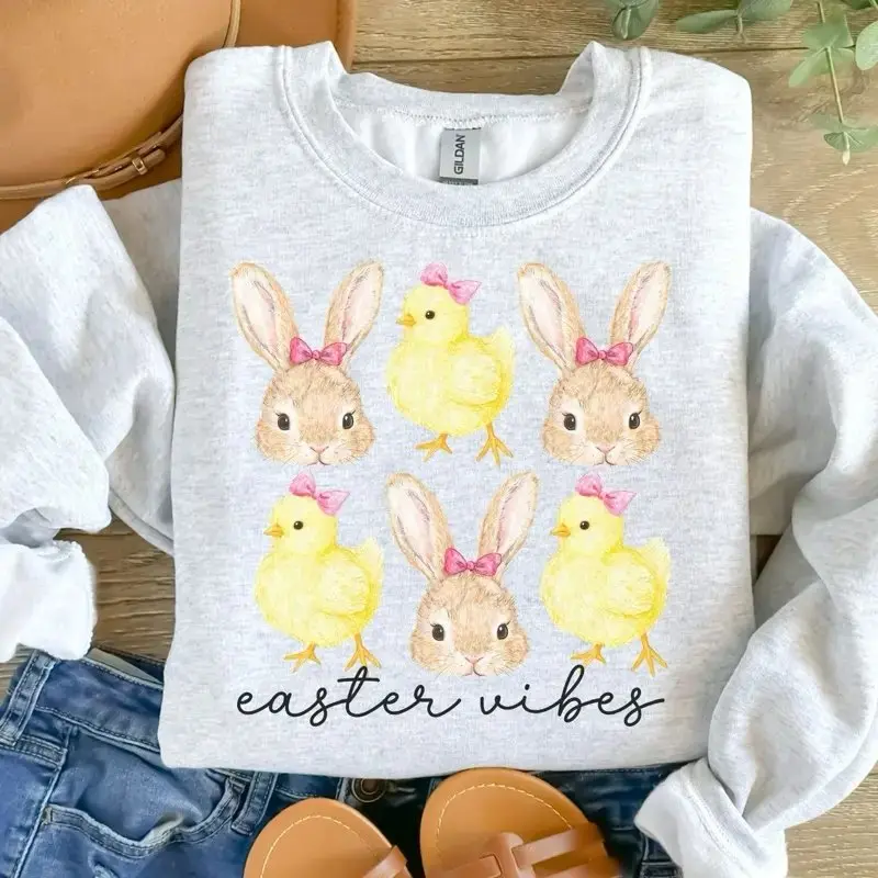 Easter Vibes - Ash Grey - Sublimation-  - Unisex Jersey Sweatshirt